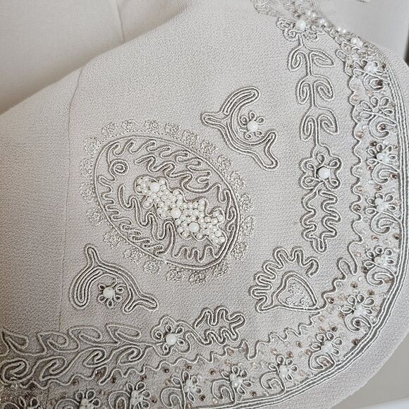 R&M RICHARDS Women’s 20WP Petite Suit Jacket Beige Sheer Beaded Grandma Work - Picture 10 of 11